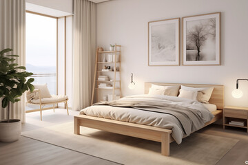 Interior bedroom in the Scandinavian design.