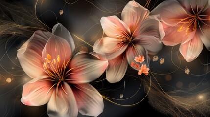 Three Flowers Painting on Black Background
