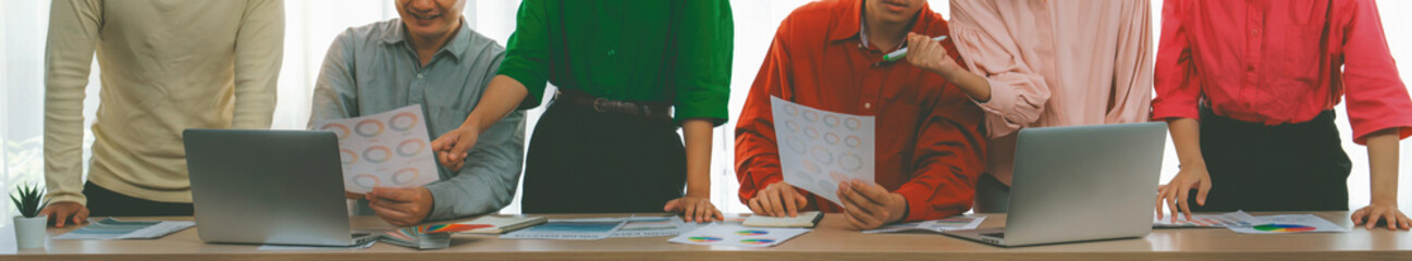 A cropped image of business group discuss about financial plan at meeting room. Successful business...