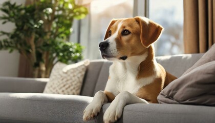 dog sitting on a sofa cute, dog, animal, pet, puppy, white, terrier, portrait, beagle