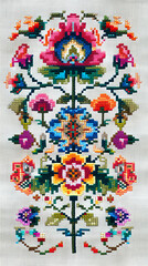 Folk embroidery with flowers - traditional polish pattern - wycinanka.
