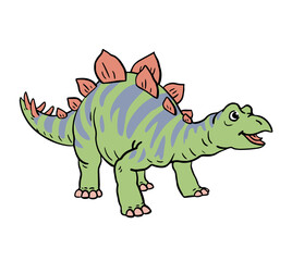 Cute cartoon young dinosaur. Little green stegosaurus. Vector isolated clipart illustration. White background. Hand drawn outline