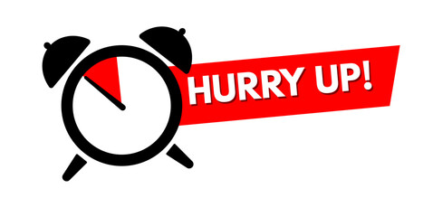 Hurry up! Clock with red ribbon, stopwatch, last chance, running out time vector illustration