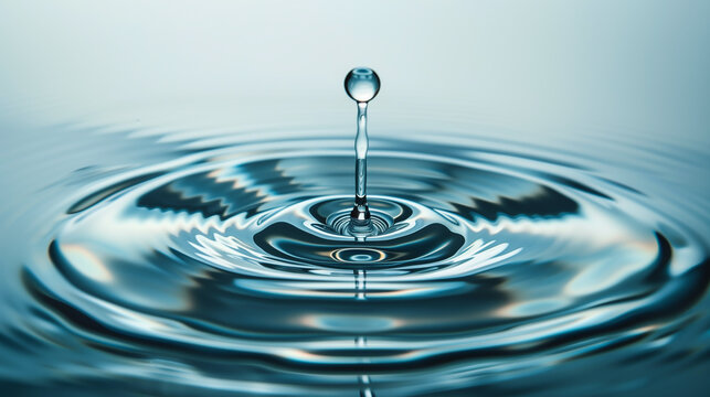 Photo of a water drop into a larger puddle of water. For use in professional slideshows, presentations, marketing materials, etc. Created with Generative AI technology