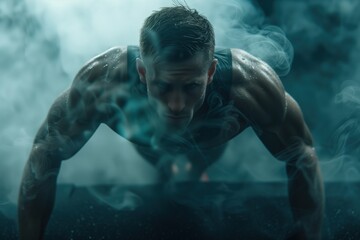 Muscular man doing push-ups