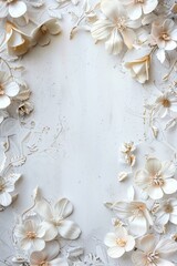 White Background With Flowers and Leaves