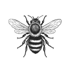 Bee Monochrome ink sketch vector drawing, engraving style illustration