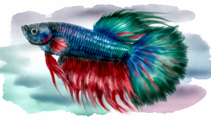 Pretty make betta fish watercolor art - obrazy, fototapety, plakaty