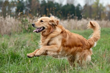 Affectionate golden retriever dog with shiny fur, playful and loyal companion