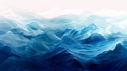 Produce an AI illustration depicting the mesmerizing rhythm of ocean waves, with colors transitioning from azure to deep navy, symbolizing the perpetual movement and energy of nature's elements.