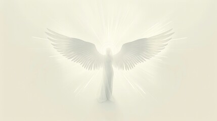 Holy Spirit shown as an angel with wings and glimmering light emanating from its body against a soft white background