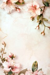 Pink Floral Background With Green Leaves
