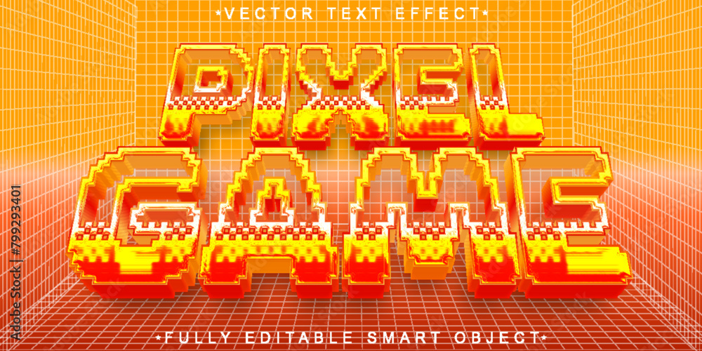Poster Orange Shiny Pixel Game Vector Fully Editable Smart Object Text Effect