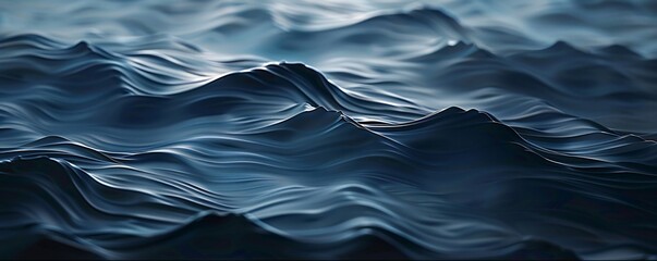 Overlapping waves of dark blue and midnight black, creating a serene abstract oceanic background