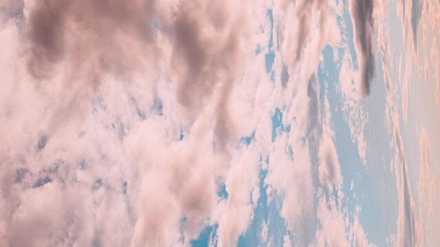vertical Cloudy Rainy Sky With Rain Heavy Clouds. Sky Natural Background. Vortical Clouds. Cloud White Blue Sky White Cloud Blue Sky. Cloudscape vertical Time Lapse. Weather Forecast Concept. Heavy