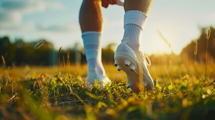 Ankle pain, fitness accident hand injury, outdoor athlete cramps and muscular stress. Sports and health crisis, closeup, and grass with inflammation and osteoporosis