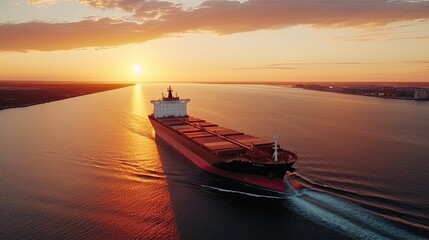 Fototapeta na wymiar Aerial view of cargo ship in sea.