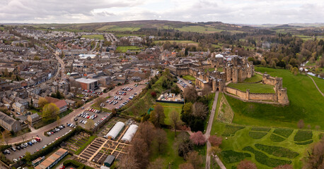 Fototapeta premium Aerial landscape view of Alnwick town centre in Northumberland, UK