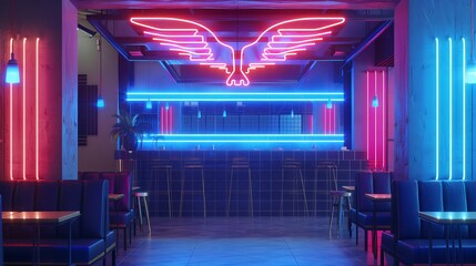Vibrant Neon Lights with Flying Birds: Urban Nightlife Aesthetic