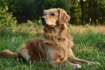 Affectionate golden retriever dog with shiny fur, playful and loyal companion