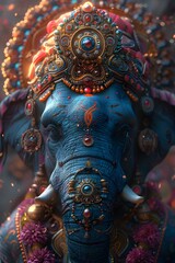 Fototapeta premium Astral Sage Guiding Baby Elephant Through Cosmic Realm in Captivating CG 3D Rendering