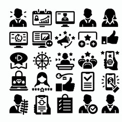customer experience icon set silhouette vector illustration White Background, client satisfaction, review, feedback. Outline icon collection