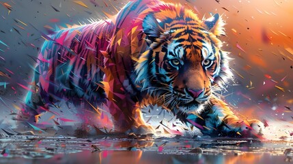 Captivating Cosmic Cub A Tiger Cub s Surreal Journey Through a Vibrant Geometric Labyrinth