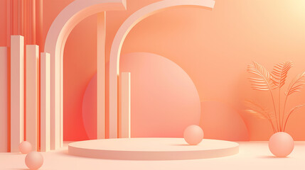 Stylish Dusty Rose Presentation: Contemporary Stage Setup with Geometric Shapes and Frames