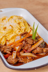 Fettuccini a la Huancaína with Lomito Saltado