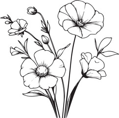 Sweet pea daisy flower design for card or print. hand-painted sweet pea and daisy flower illustration isolated on white, engraved ink art floral coloring pages, and books for print