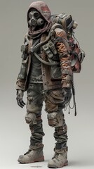 A post-apocalyptic survivor wearing a gas mask and tattered clothing. - obrazy, fototapety, plakaty