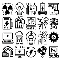 outline electrical energy icon set silhouette vector illustration white background, electrical energy, electricity. Outline icon collection