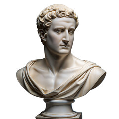 Classical marble bust on pedestal with transparent background