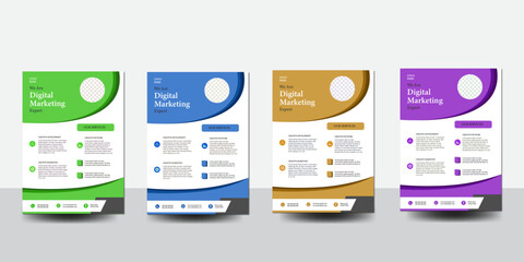 a bundle of 4 templates of a4 flyer. Corporate business flyer template design set with blue, orange,black and white color. marketing, business proposal, cover page, modern template.
