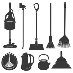 Naklejka premium Silhouette home cleaning equipment black color only
