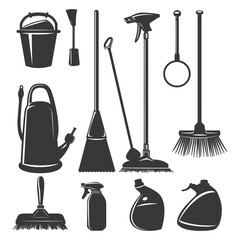 Naklejka premium Silhouette home cleaning equipment black color only