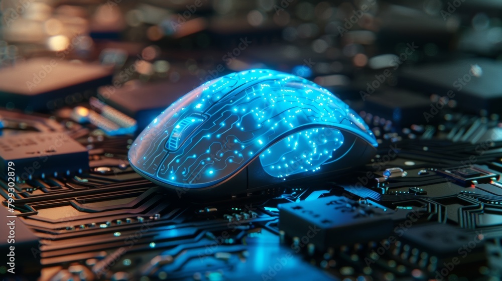 Poster ai brain, cybersecurity, or neon circuit board in big data, engineering, technology, or programming.