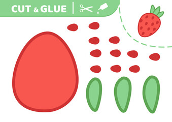 Big strawberry. Cut and glue. Red strawberry. Applique. Paper game. Vector