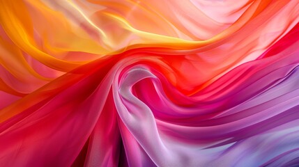 Obraz premium Vibrant fabric caught in a breeze, colors blending mid-air, captured in widescreen aspect ratio for a dynamic textile display