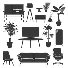 Silhouette livingroom at home equipment black color only