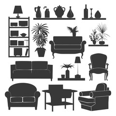 Silhouette livingroom at home equipment black color only