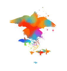 A flock of colored birds. hand drawing. Not AI, Vector illustration