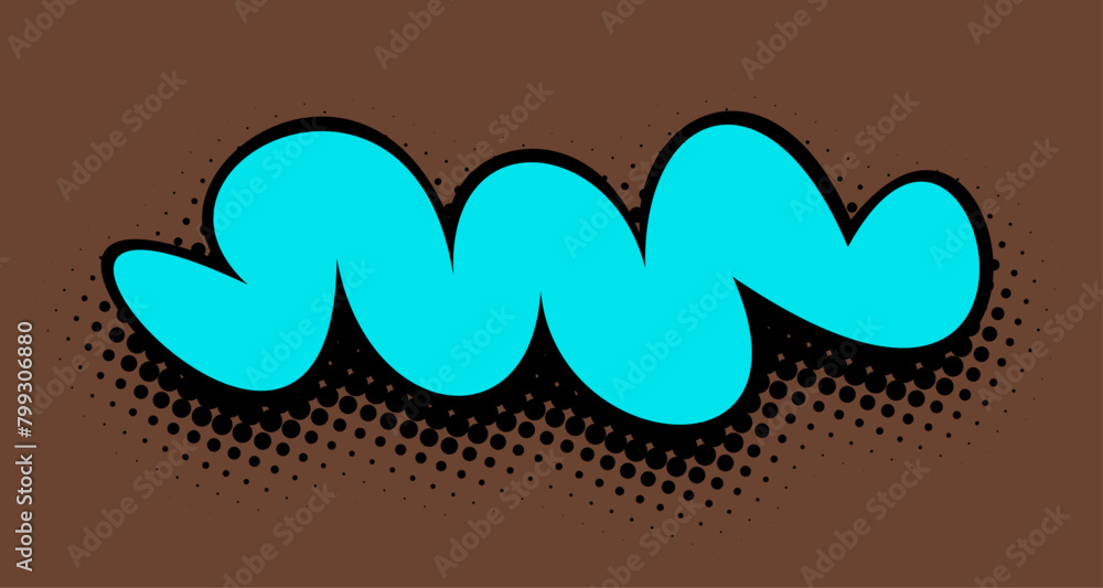 Poster a wide-format artistic representation of rolling turquoise waves with bold outlines, set against a d