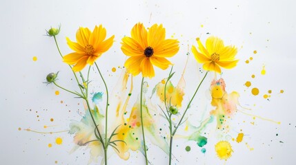 Obraz premium Vibrant Cosmos Flowers on Watercolor Paper Generative AI