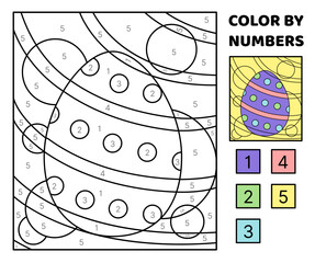 Color by number. Purple Easter egg. Coloring page. Game for kids. Cartoon, vector