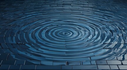 Blue tile background with concentric water ripples isolated .Generative AI