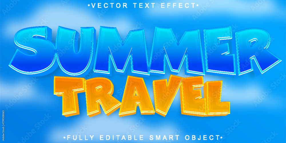 Poster cartoon summer travel vector fully editable smart object text effect