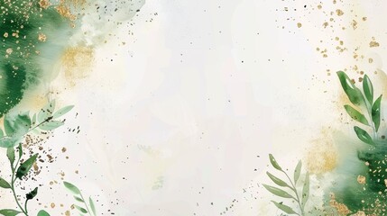 Watercolor Botanical Background with Gold Glitter Accents Generative AI