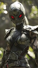 A photo of a female wearing a futuristic combat suit