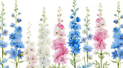 Fototapeta premium Delicate Floral Pattern with Delphinium Flowers Generative AI